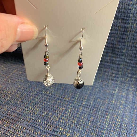 Handcrafted Drop Dangle Earrings w Black Crackle - Picture 6 of 8